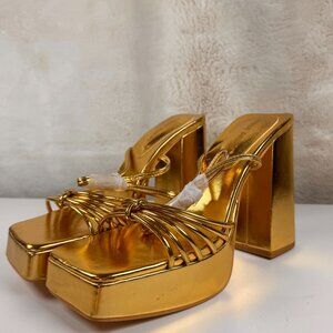 Gold Metallic Platform High-Heel Sandals size 8
